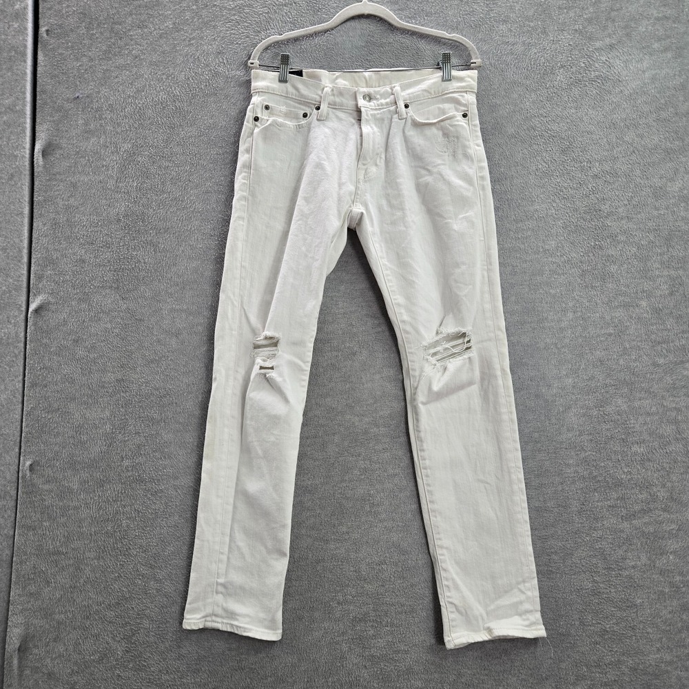 Abercrombie & Fitch Men Jeans 30x30 White Denim Langdon Skinny Stretch Distress